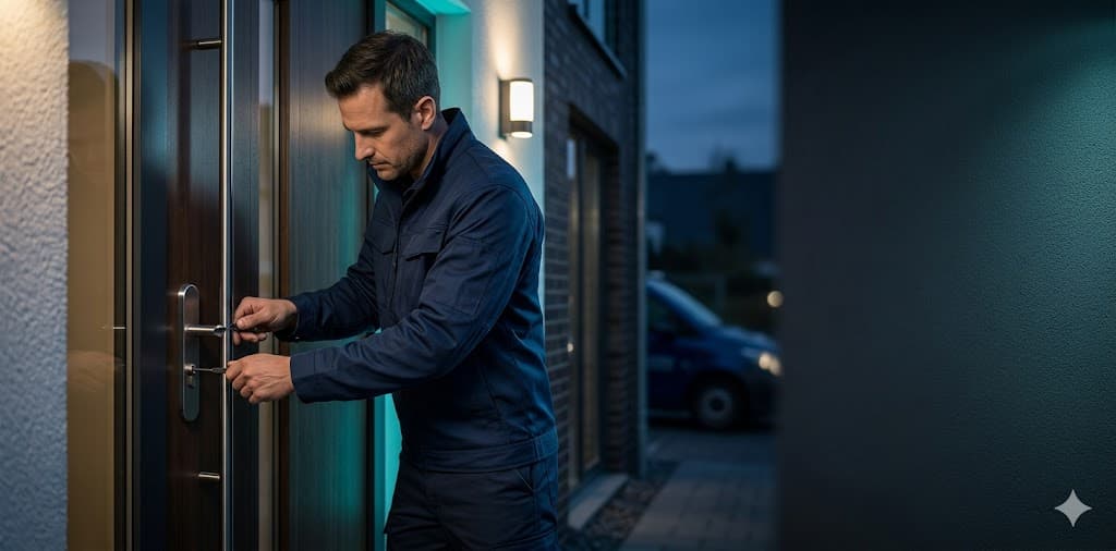 Schließtechniker bei einem Schlüsselnotdienst-Einsatz